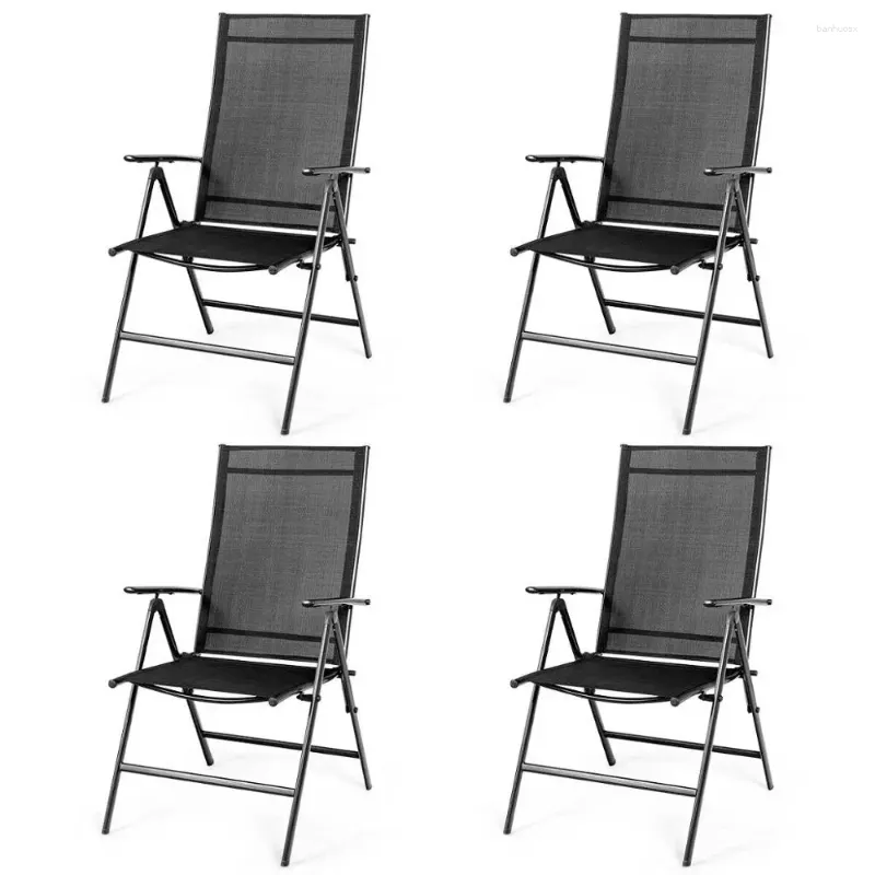 Camp Furniture Set van 4 patio vouwen eetstoel Recliner verstelbaar camping draagbaar zwart