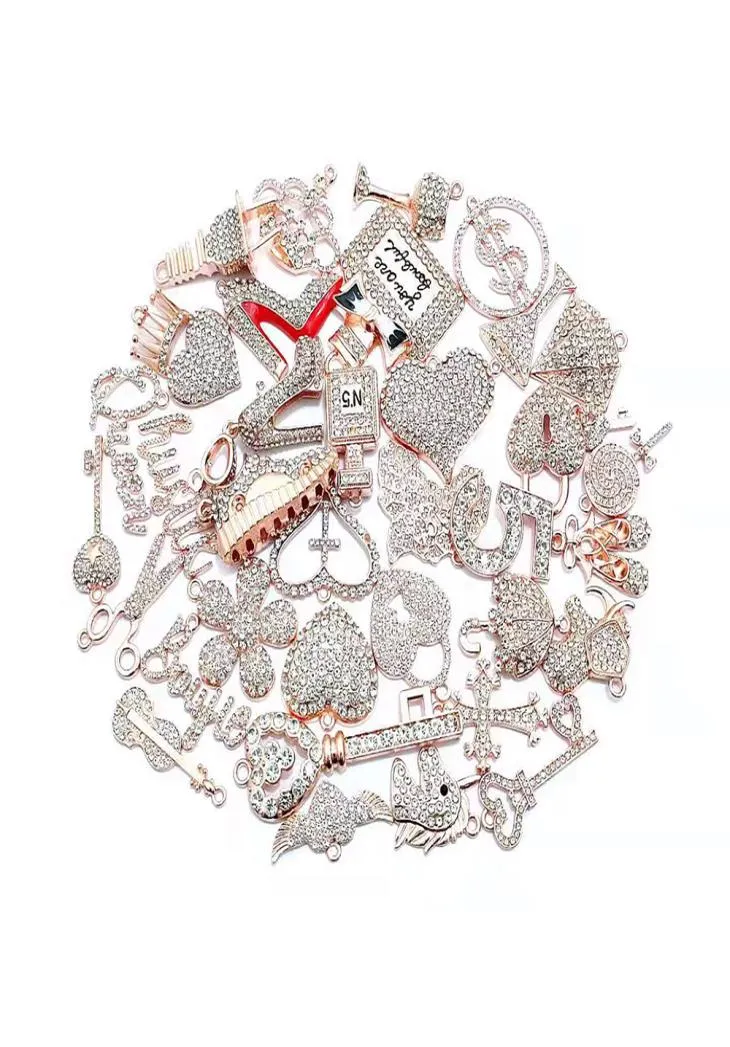 35pcs liga de jóias Charms com ouro rosa banhado e colorido strass misto delicado ajuste para women8639594