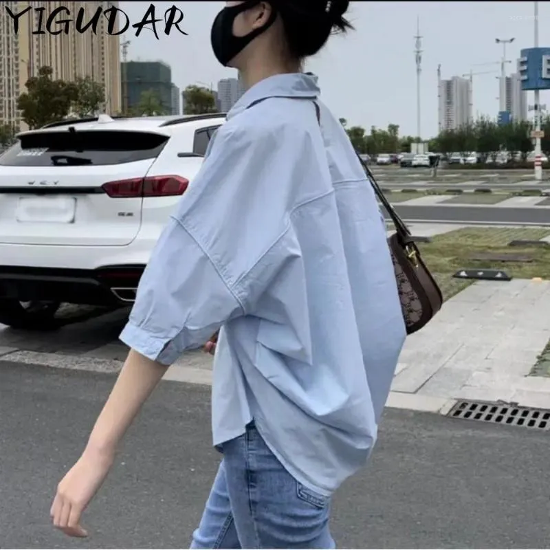 Женские блузки в середине рукава Thin Woman 2024 Summer Loose Fashion нерегулярная рубаш