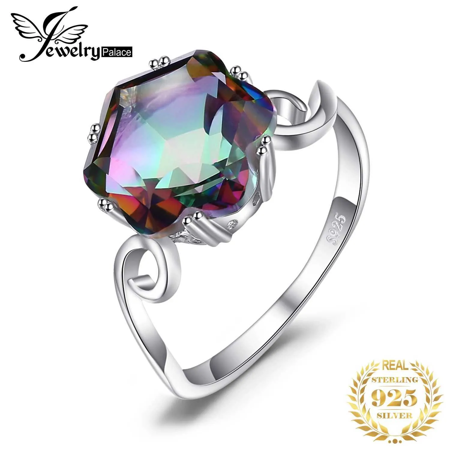 Bands Anneaux Jewelry Palace Flower Natural Rainbow Mysterious Quartz 925 Sterling Silver Ring Womens Exquis Bijoux Q240427