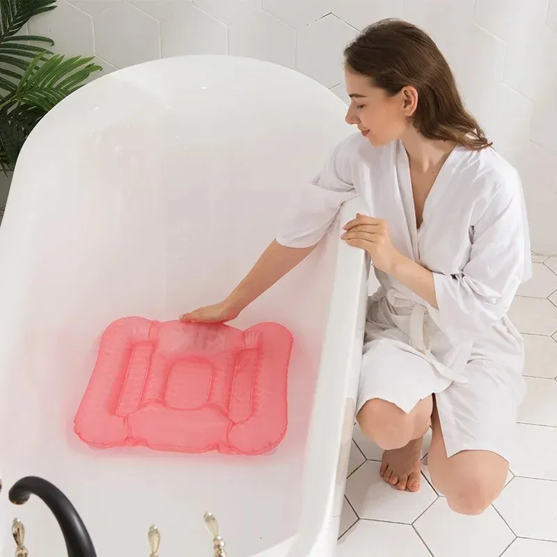 Inflatable spa bathtub pad anti hemorrhoid cushion Japanese and Korean bath pool suction cup water injection pad Laser material