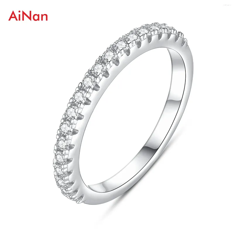 Anelli a grappolo 2 mm Moissanite Eternity Band Ring 925 Sterling Silver White Round Diamond Jewelry for Girls Women Gift Wedding Engagement