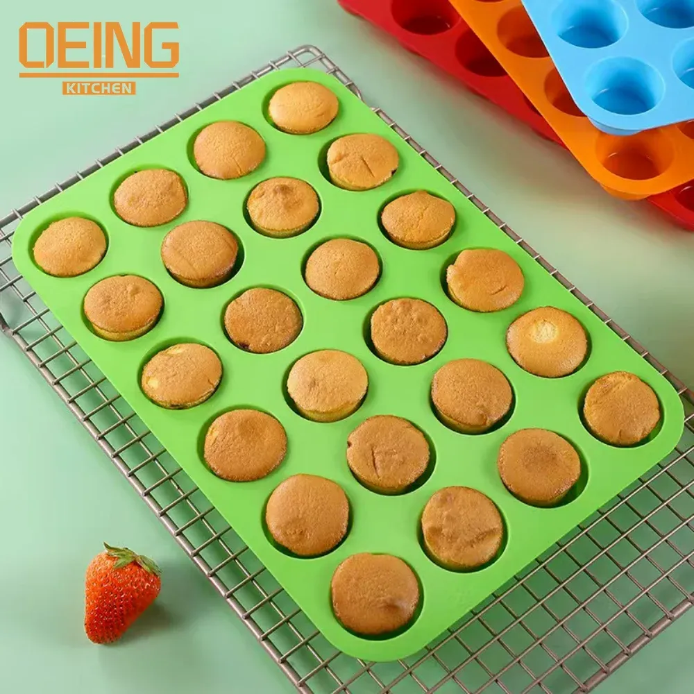 Vormen 24 holes mini muffin siliconen ronde mal diy cupcake koekjes fondant bakpan anti -stick pudding gestoomde cake mal bakgereedschap