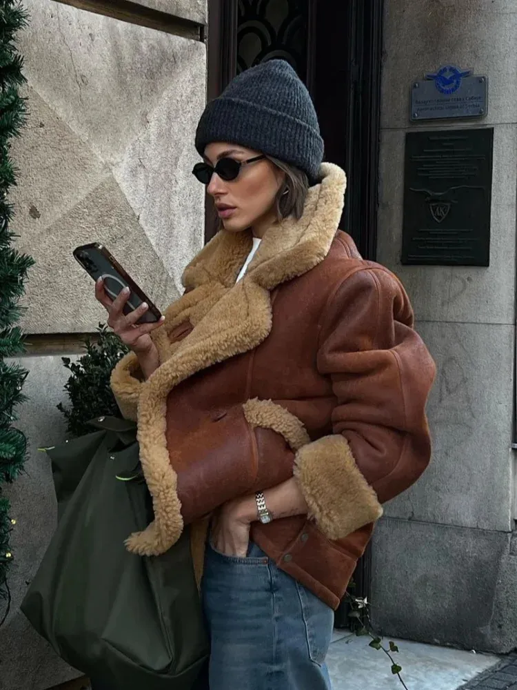 Gilet En Cuir Patchwork Avec Col Fourrure Faux - Manteau D'hiver Sans Manches Pour Femme - Chaud, épais, Avec Poches - Style Ouvert Devant