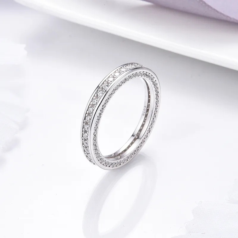 925 Silver Full Diamond Sense Sense Sense Diamond Ring Girl Wedding Prąek Pierścień Pierścionki Olfrowe sześcienne cyrkon rocznicowy Pierścień Pierścień Pierścień Pierścień Klasyczna biżuteria