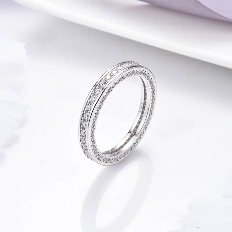 925 Silver Full Diamond Sending Sense Diamond Ring Girl Girl Party Party Finger Rings BabIC CUBIC Zircon Anniversaire Gift Propose Propose Bague intemporelle Bijoux classiques