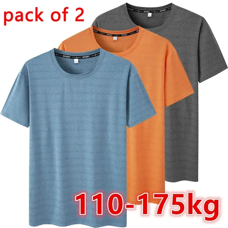 2pcs plus size masculino camiseta de verão 7xl6xl 110175kg de secagem rápida pescoço redondo de manga curta de tamanho grande 240422