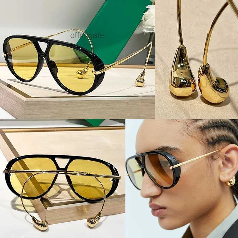 Luxus Frauen Designer Oval Tropfen Sonnenbrille 1273S Yellow Bio Nylonlinsen Schwarze große Acetatrahmen Männer Sonnenbrillen Anhänger Metallkoteletten Mode Brille 1274s