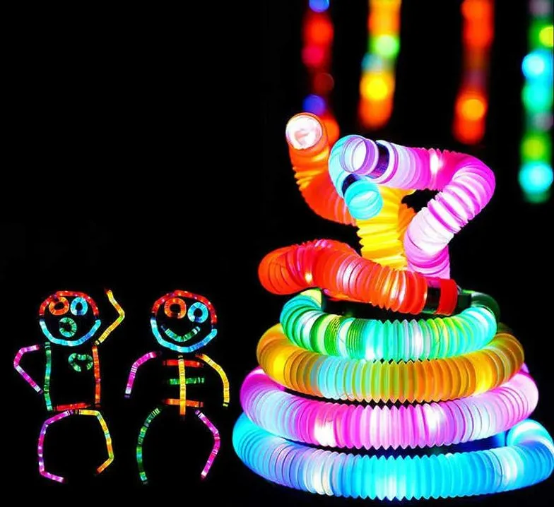 Diy Luminous Pop Tubes LED Fluorescerande färg infällbar plaströr barn sensoriska leksaker vuxna barn stress lindrar press leksak festlig kärlek