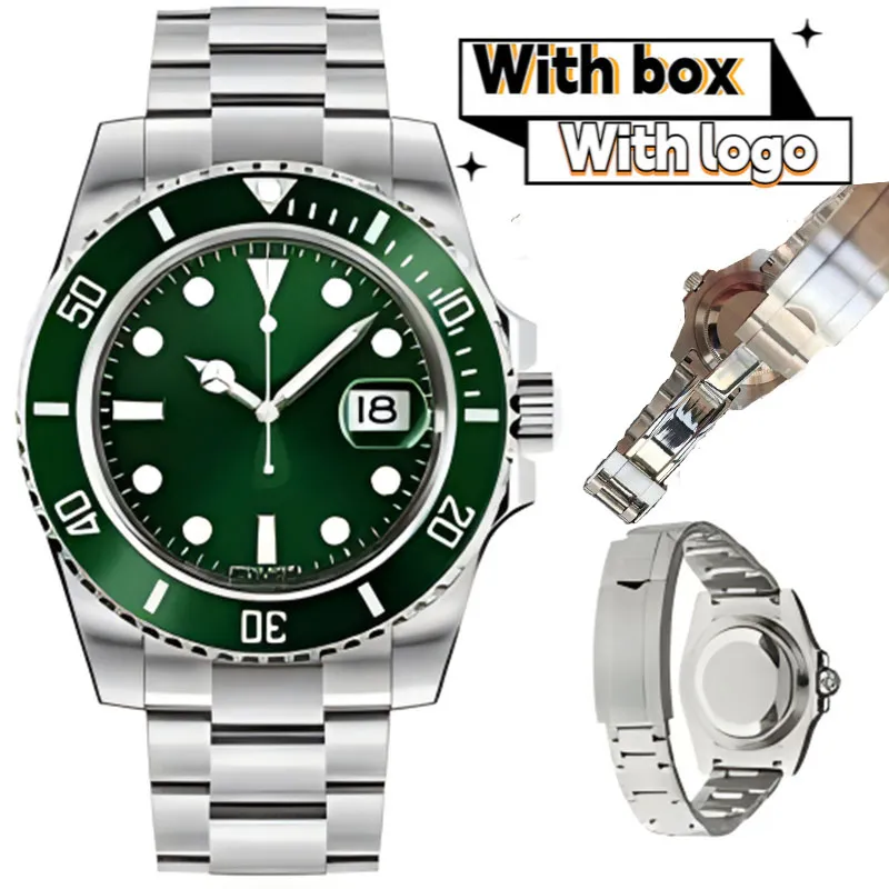 Mens Automatic Mechanical Watches 43mm Full Stainless Steel Gliding Clasp Waterproof Swimming Wrist Watches Green Watch With Box