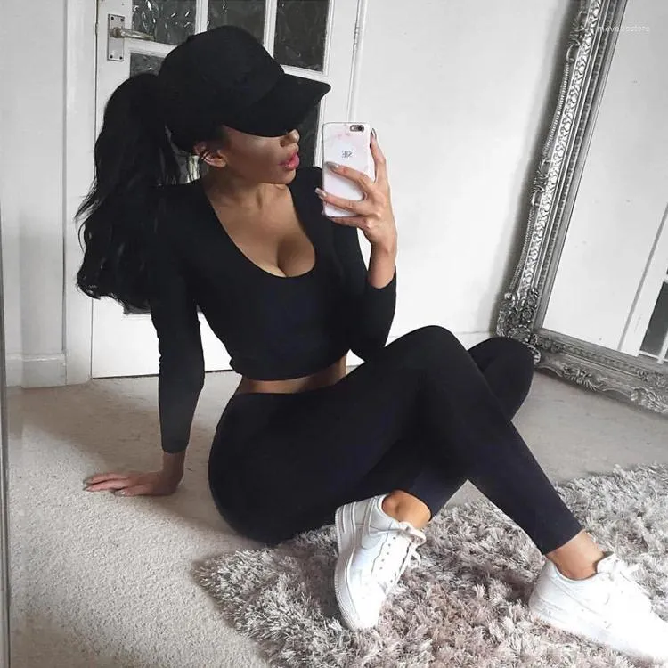 Yoga Outfits Women Fitness Clothing Jumpsuit Outfit Sport Wear 2 Piece Workout Set Long Sleeves Gym Suit Atletic Set