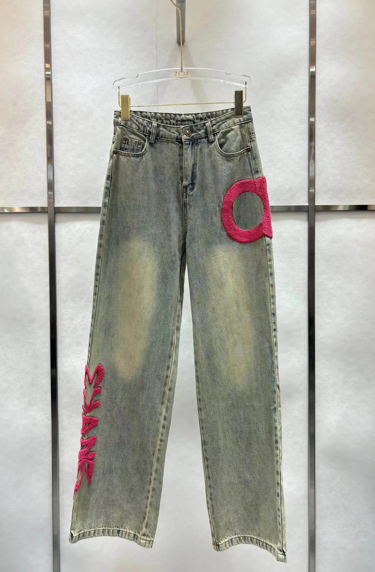 Nieuwe mode 2024 WASH DENIM BUDE BUID Borduurbriefbroek vrouwen hoge taille losse casual jeans streetwear
