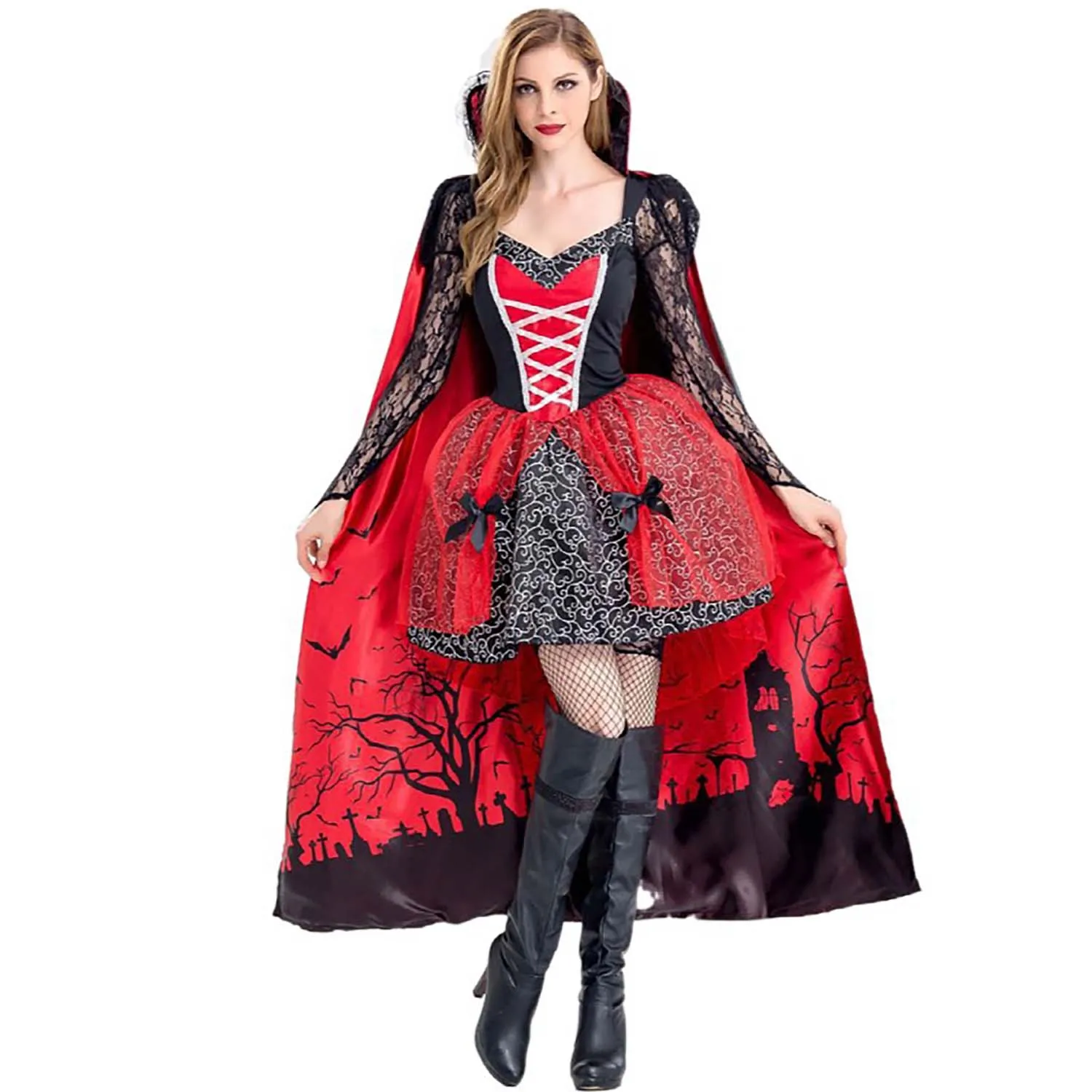 Halloween Vampire Kostüm für erwachsene Frauen Fancy Party Dress Up Carnival Witch Cosplay Uniform HCAD-004