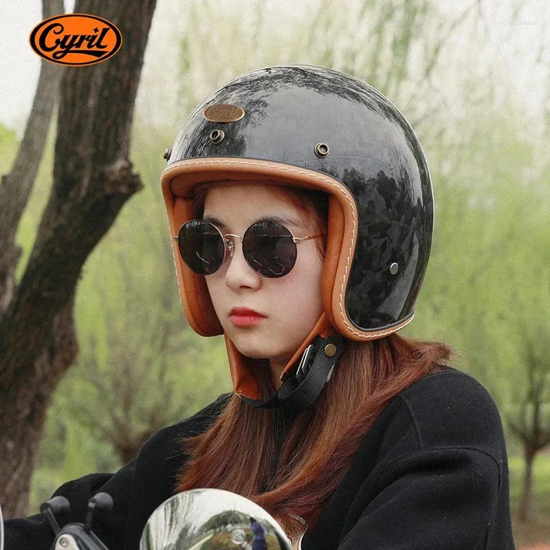 Motosiklet Kaskları Cyril C500 Dövme Karbon Fiber Vintage Kask 3/4 Hafif Yaz Ultra Işık Yarı Erkek ve Kadınlar