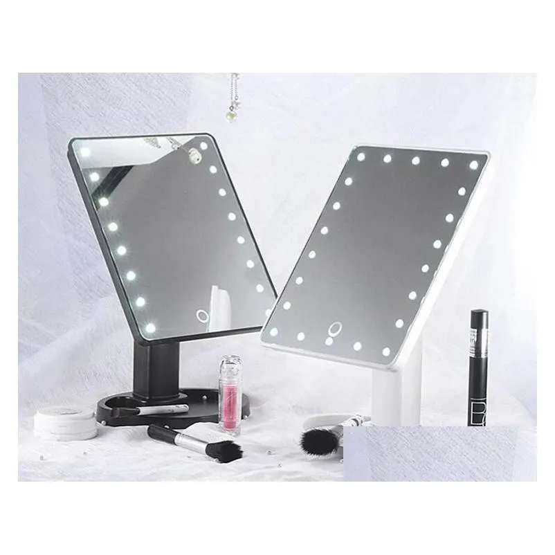 Compacte spiegels 360 graden rotatie make -up spiegel verstelbaar 16/22 LED's verlichte led touch Sn draagbare lumineuze cosmetische zwart/wit/p otq1c