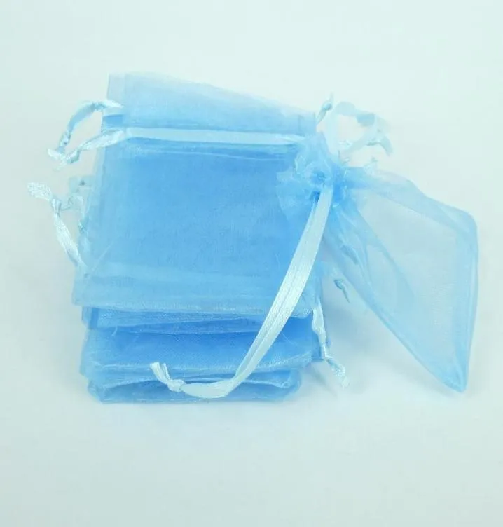 200pcs sky blue Jewelry Box Luxury Organza Jewelry Pouches Gift Bags For Wedding favours Bags Pouch with drawstring satin ribbon8335696