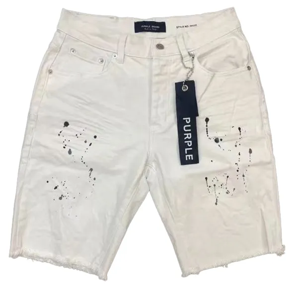 Púrpura Summer NUEVO White Splash-Tink Denim Shorts Versión coreana para hombres de la tendencia de High Street Five Casual Medium Pants