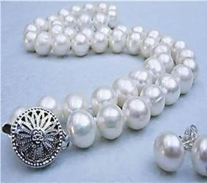 Detaljer om 89mm verkliga naturliga vita akoya odlade pärlhalsband örhänge set 18quot1955155