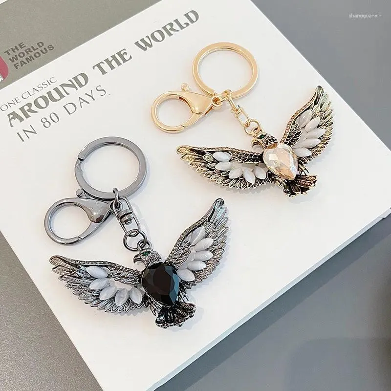 Keychains Opal Eagle Spreading Wings Retro Metal Keychain Men Car Crystal Trinket Jewelry Gift Accessories Ornament Key Pendant