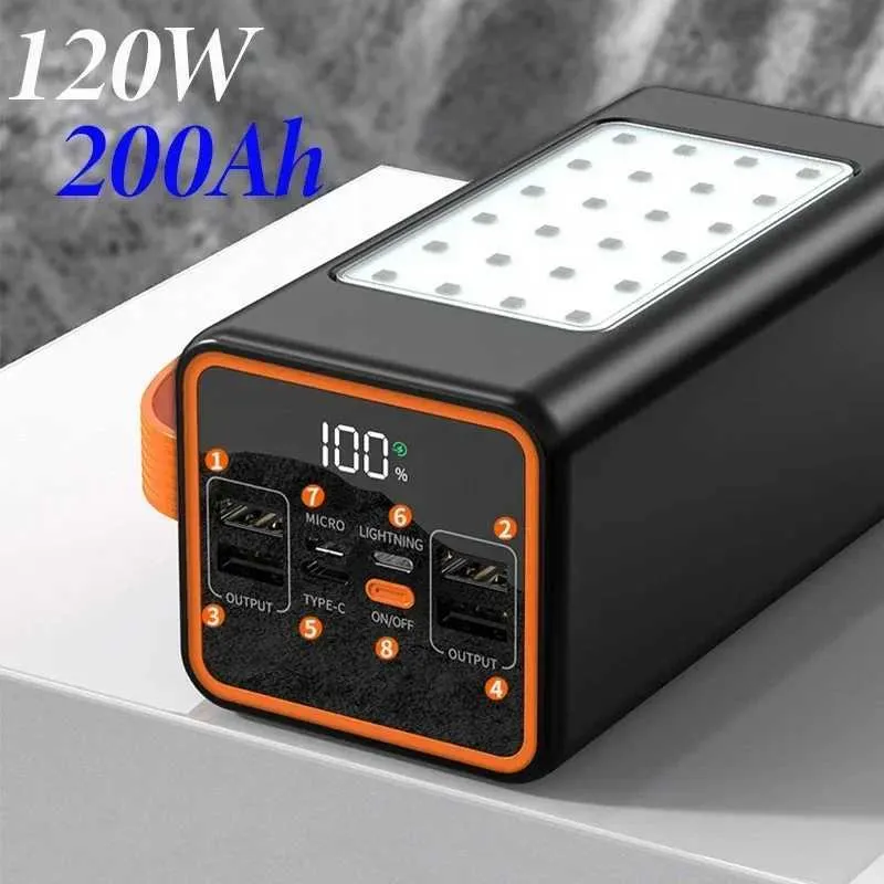 Banki z telefonu komórkowego 200000 mAh przenośny pakiet zasilający 120W PD Wysoka pojemność Szybka ładowanie Pakiet zasilania Zewnętrzna LED LED na laptop iPhone Camping Latkslight J240428