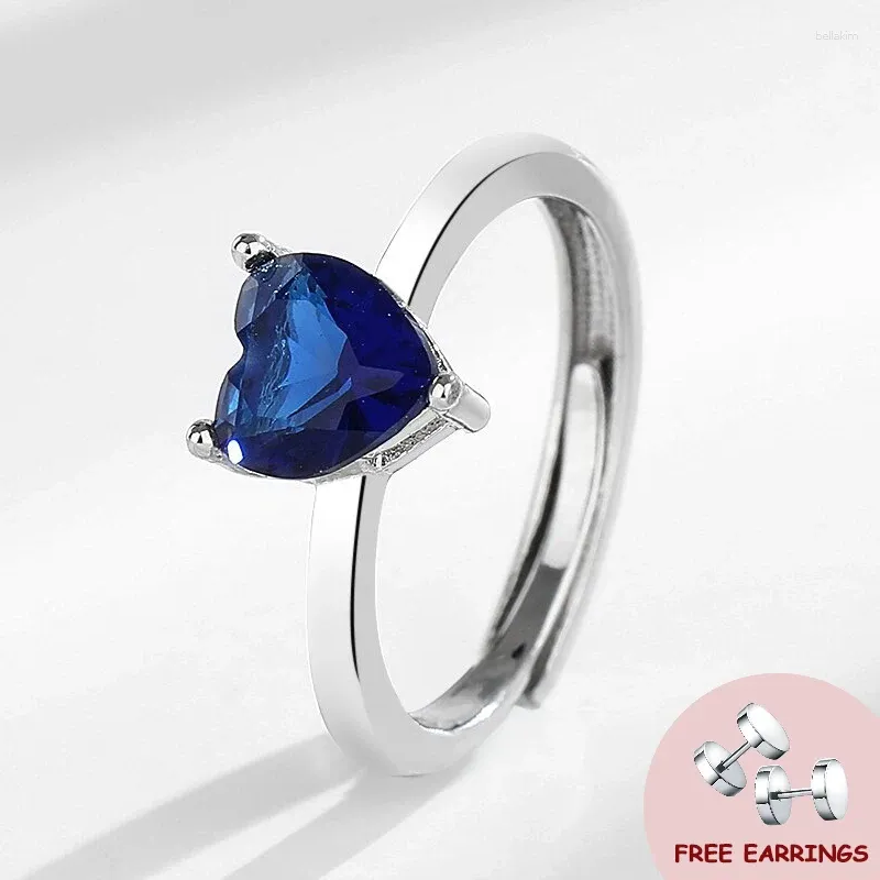 Cluster Rings Fashion Finger Ring Heart Shape Sapphire Silver 925 Jewelry Accessories For Women Wedding Engagement Party Promise Gift