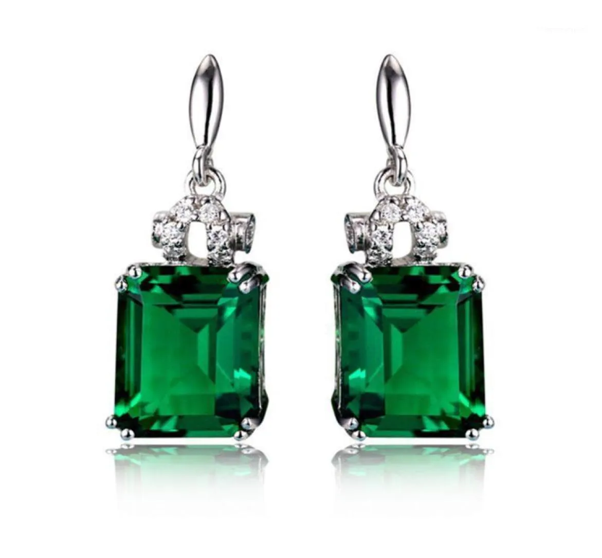 Couleur argentée 925 Boucles d'oreilles bijoux émeraude pour femmes péridot mystic jade bizuteria gemstone grennet emerald drop-bings femel19839279