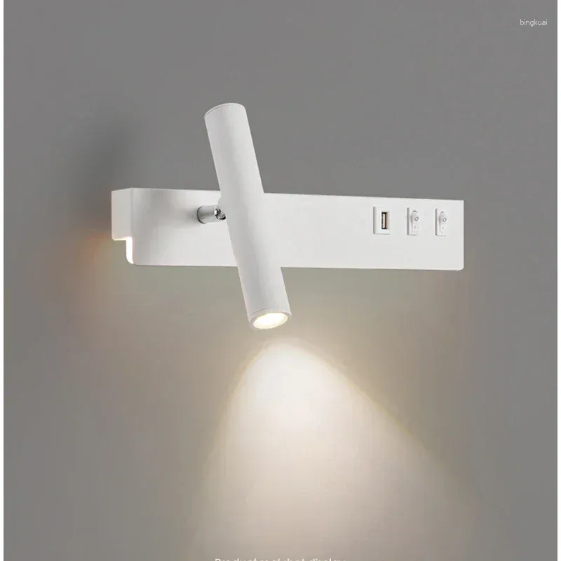 LED de la lámpara de pared con interruptor USB para el dormitorio EL Lectura de la cabecera Libro nocturno Rotación ajustable Decoración moderna del hogar