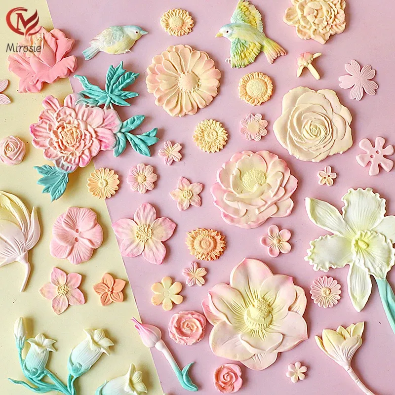 Formy Mirosie Baking Cake Silikon Forma DIY Flower Collection Magnolia Camellia Lily Bird Fondant Expossing