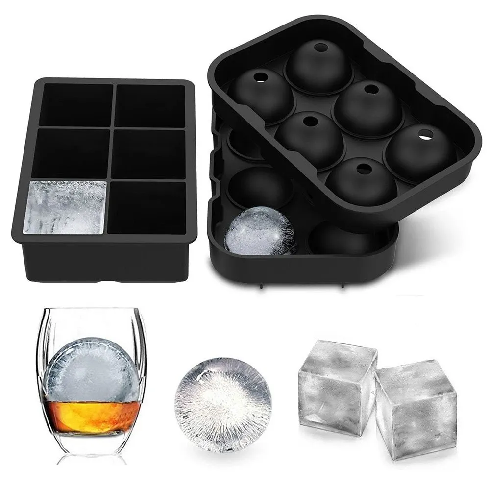 Outils 4/6 Grid Big Ball Square Ice Cube Moule Silicone Ice Cube Maker DIY ROND GRAND CUBE CUBE PLAT POUR LES VORES DE FEUIL