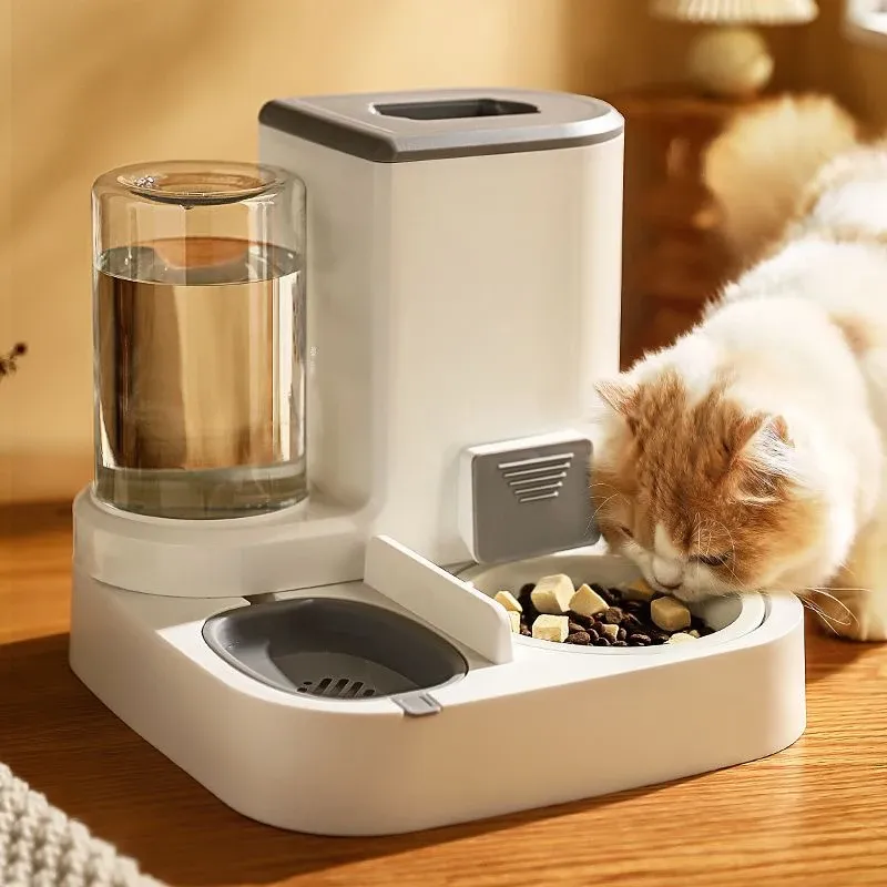Feeders 2.2L grote capaciteit Pet Bowl Automatische feeder, Cat Food Water Dispenser Roestvrij stalen keramische kom, puppy Dubbele bekken benodigdheden