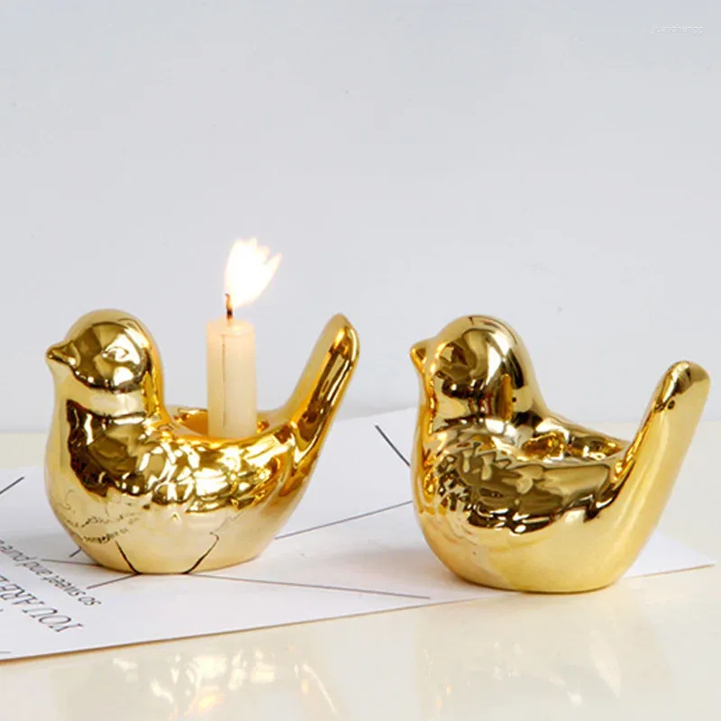 Titulares de velas Cerâmica Titular elegante Candlestick Decoração de casa Ornamento Gold Bird Bird