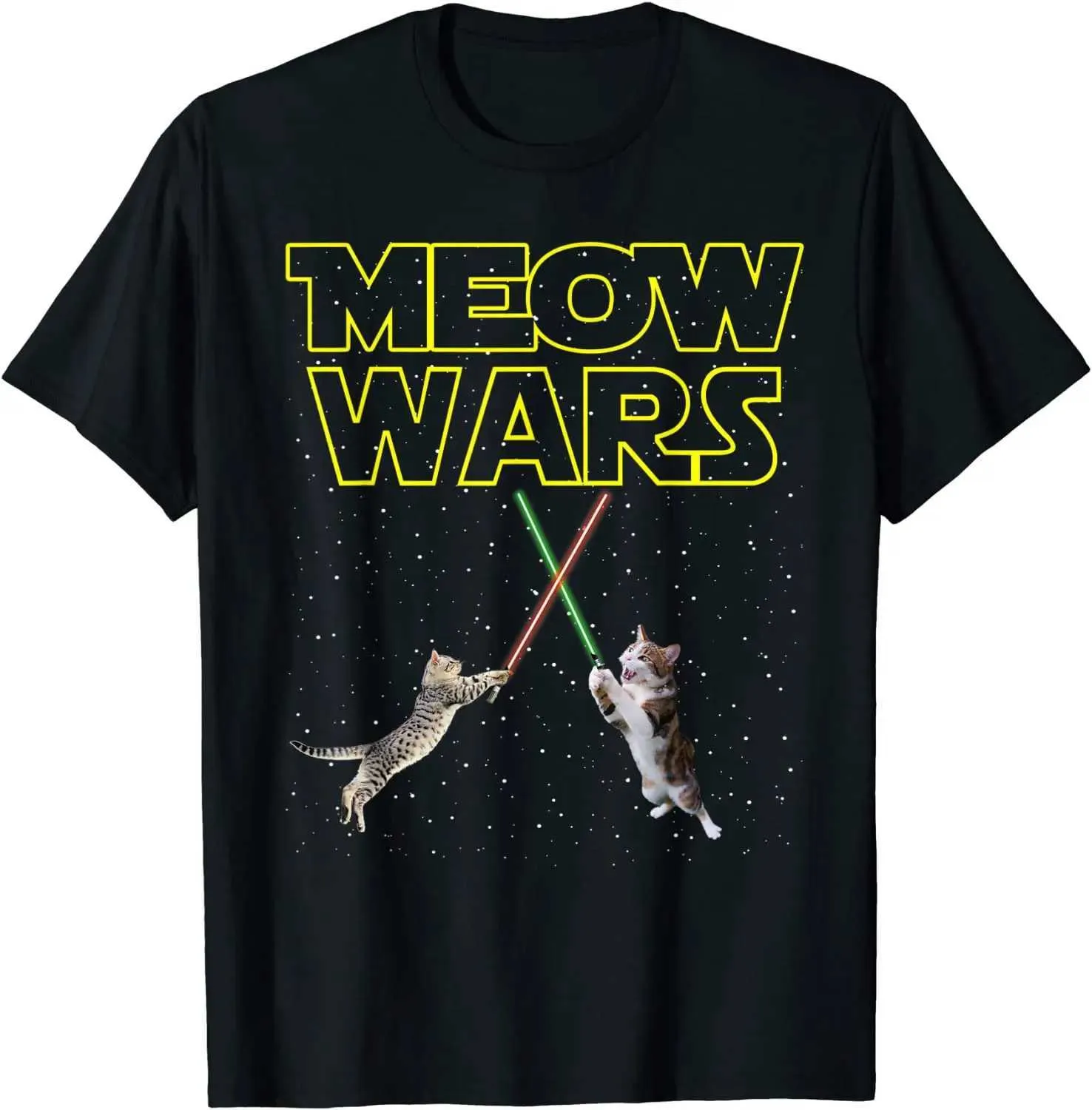 Herr t-shirts meow wars cat shirt roliga gåvor för kattälskare t-shirts t-shirt bomullsmän t skjortor normala toppar ts märke tryckt t240425
