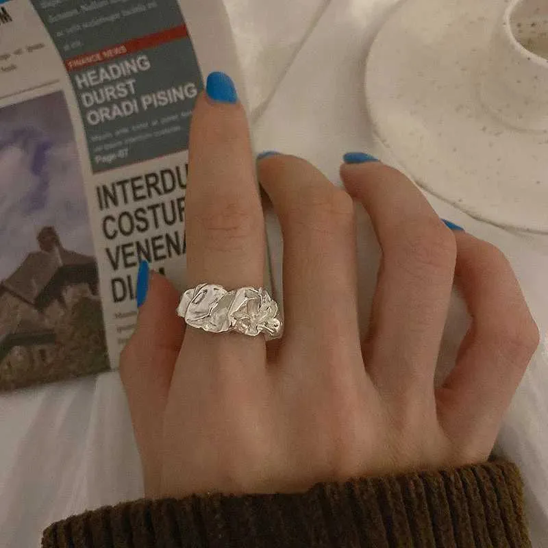 Кольца Band Creative нерегулярные металлические геометрии открытое кольцо для женщин 2023 Новое модное серебряное кольцо вечеринки подарки Q240427