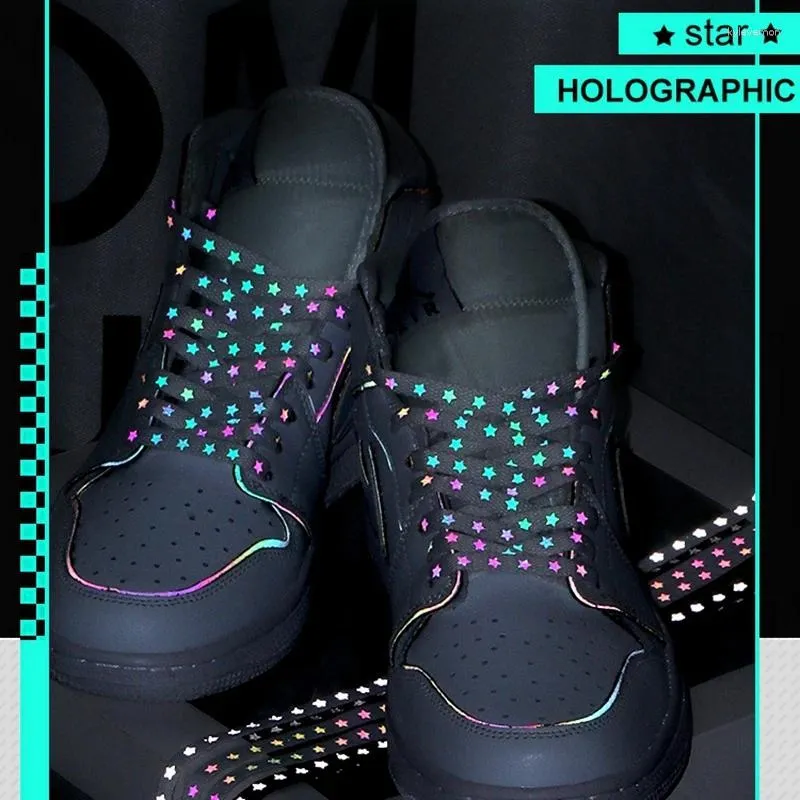 Shoe Parts Holographic Reflective Shoelaces Cool Sneakers Running Shoes Lace For Adult Children Sports White Star Shoelace Strings 1Pai