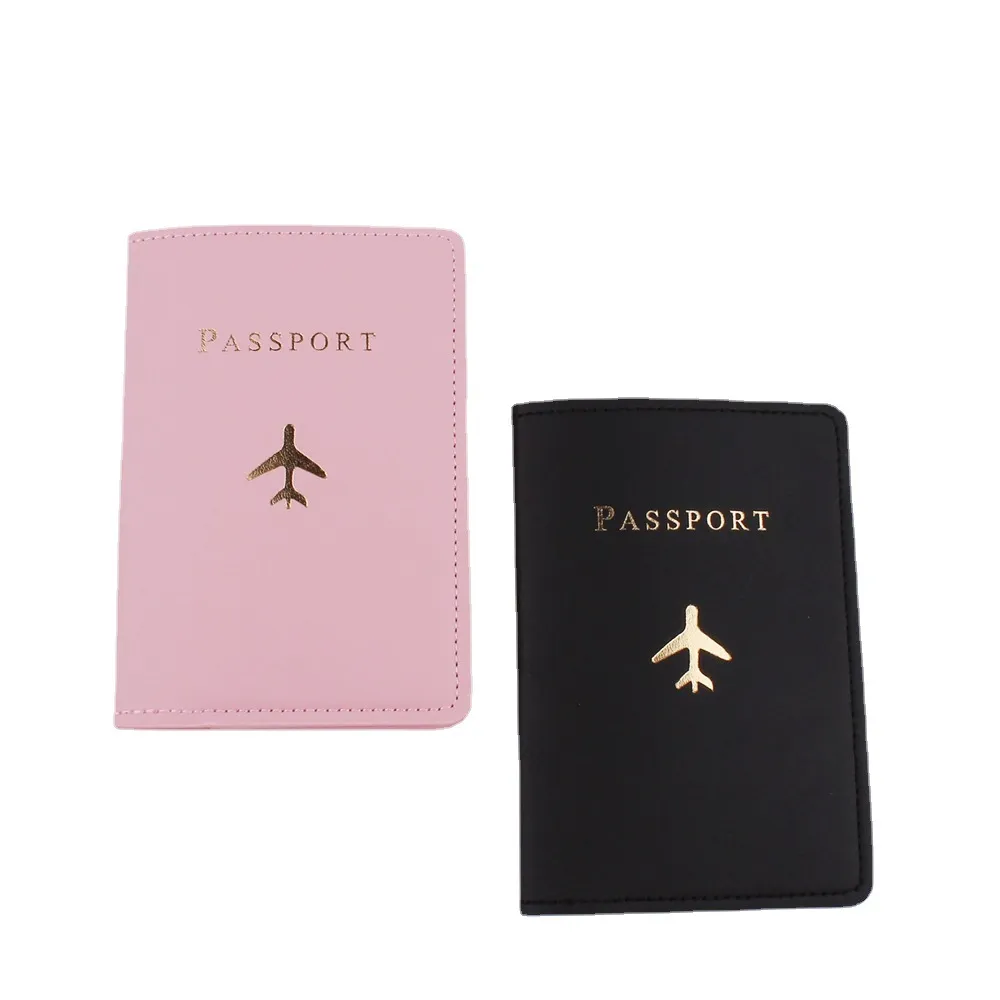 Cross-border New Pink Leather Airplane Travel Passport Document Bag Pu One Card Slot Passport Holder Passport Cover Ready Stock