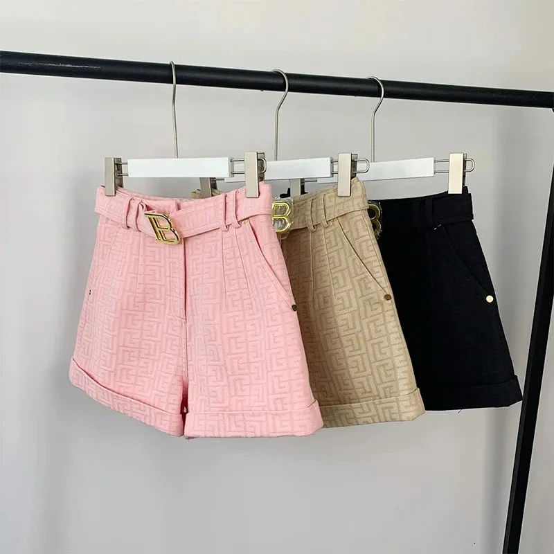 5 Colors for Option Pink Texture Washed Denim Shorts for Women with Belt Casual Style Quality Jeans Trousers 240418