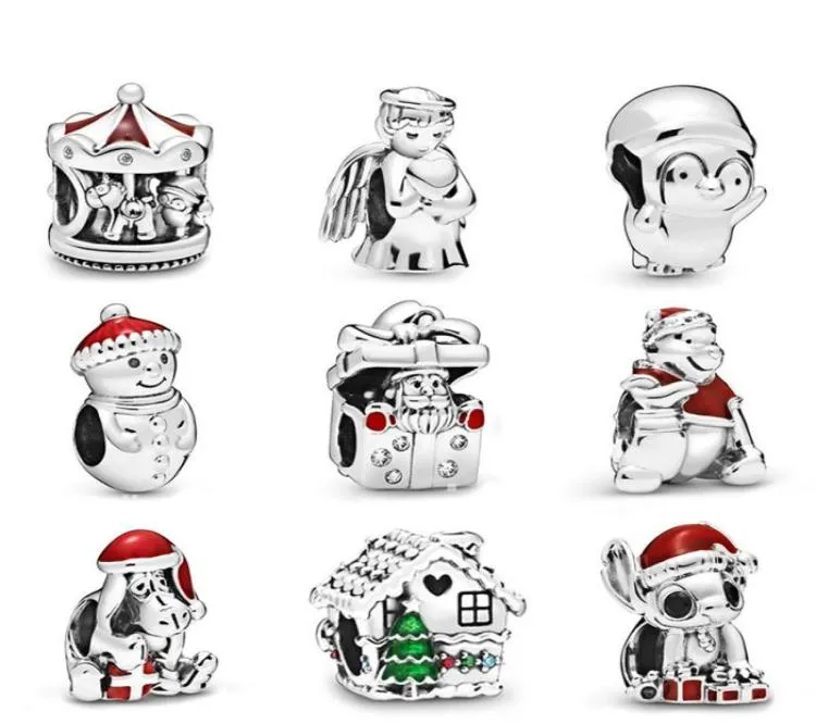 Jóias de Memnon 925 Anjo de prata esterlina de amor Charm de charme House Charms Snowman and Hat Bead Papai Noel CAROSSO DE CHORALEL BEADS FIT Style Bracelets Diy3983919