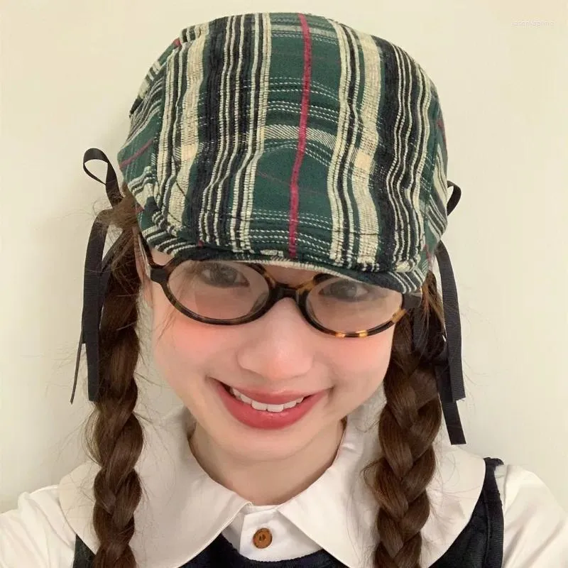 Beret Japaner gestreiftes Retro Street Plaid Forward Hut für Männer und Frauen vier Jahreszeiten Casual Reverse Wear Trend Kurzfilm Basermütze