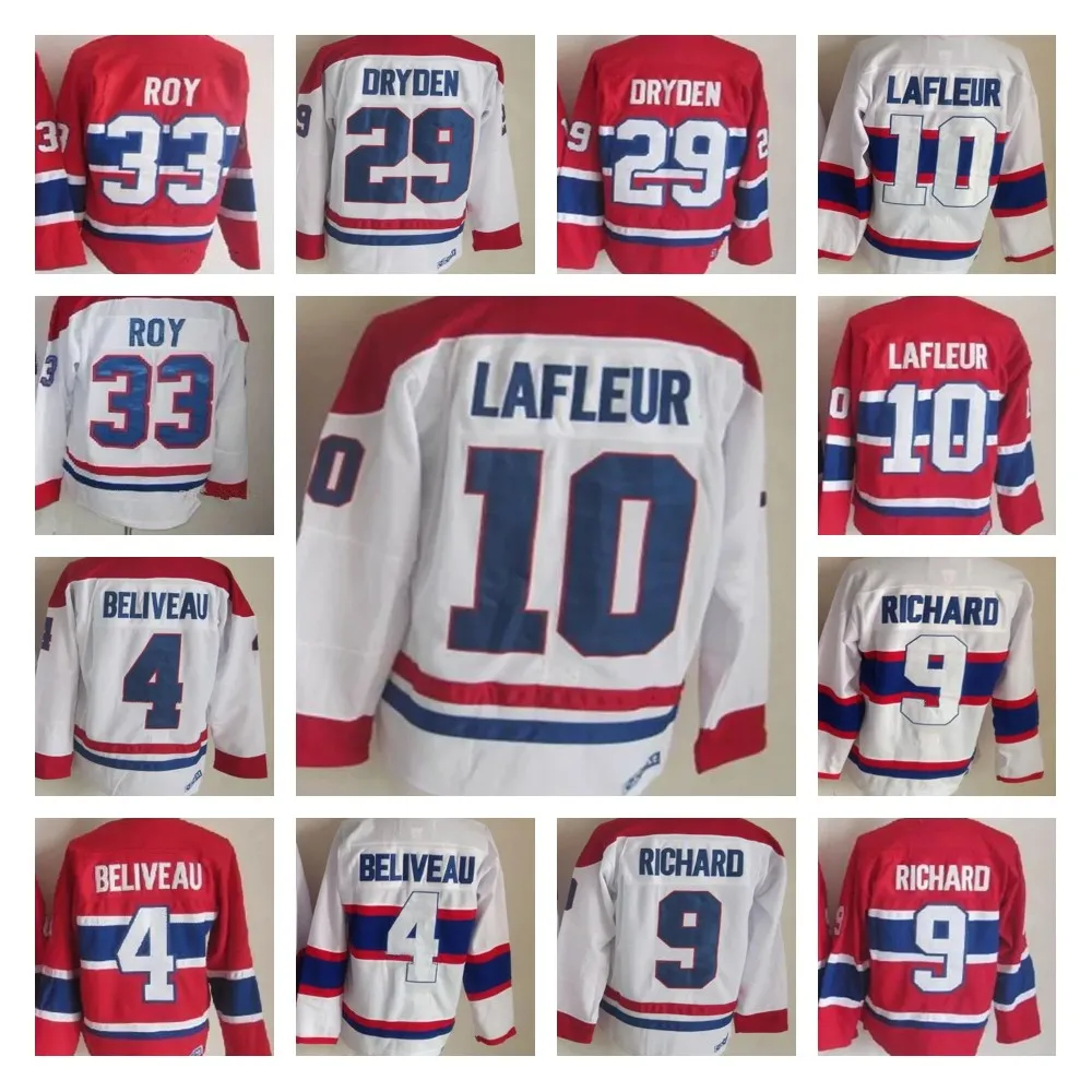 10 Guy LaFleur Vintage Montreal Hockey Jerseys 4 Jean Beliveau 9 Maurice Richard 29 Ken Dryden 33 Patrick Roy Retro CCM Uniforms