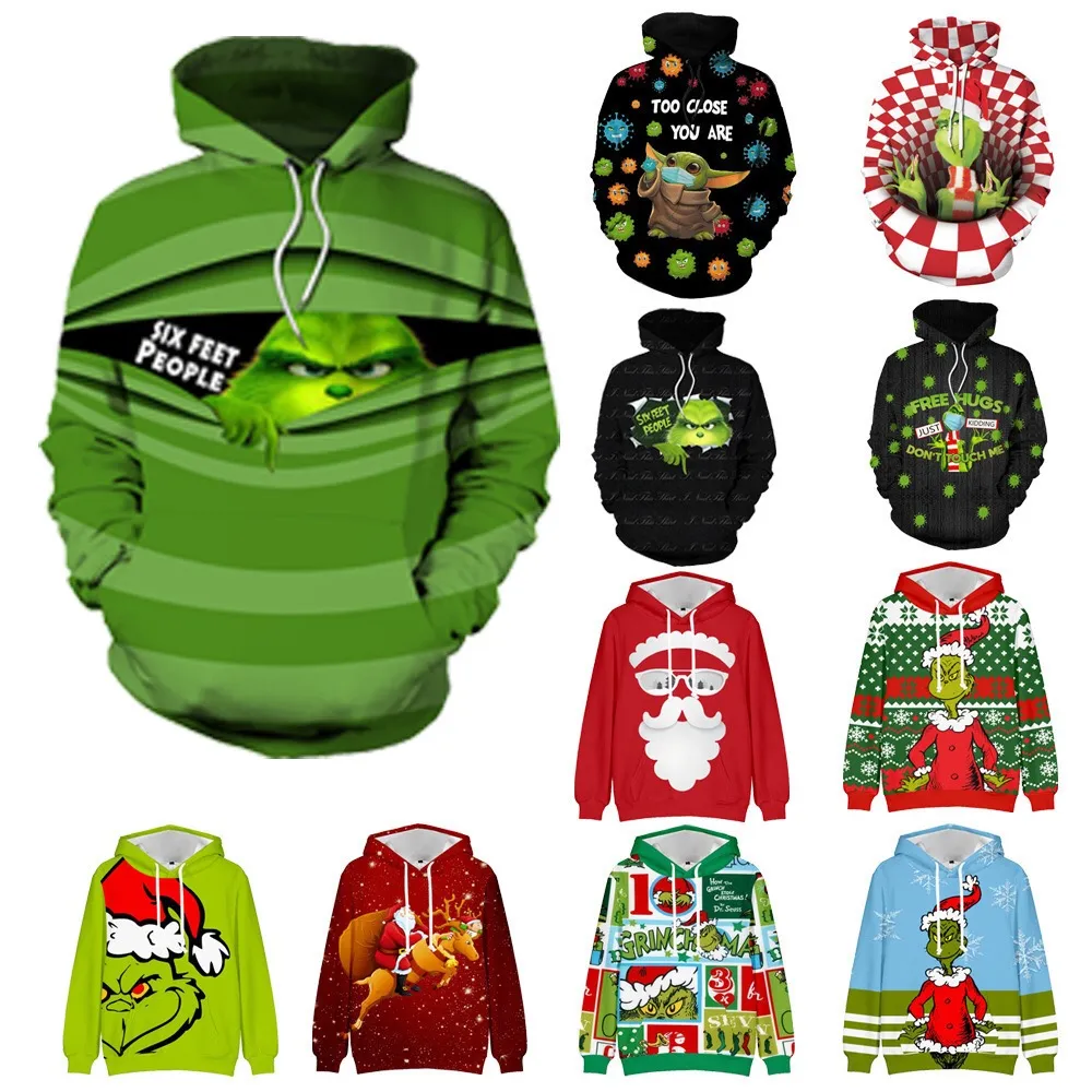 Familie Matching Outfits Green Furry Grinch Hoodie 3D Gedrukte kerst Hoodie Hoodie