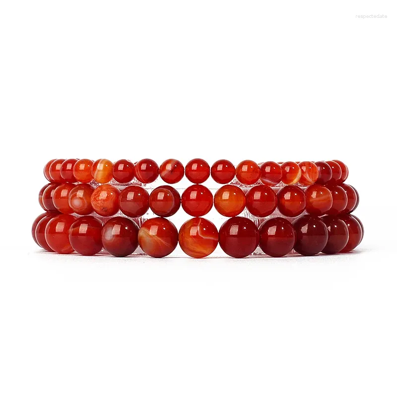 Strand Smooth Orange Agates Bracelets For Women Natural Stone Beads Watermelon Red Striped Energy Reiki Jewelry