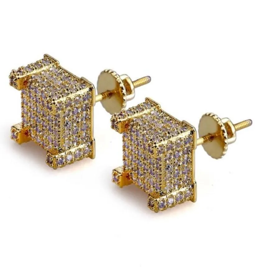 Mens Hip Hop Studörhängen smycken Fashion Gold Silver Zircon Diamond Square Earring for Men9186231