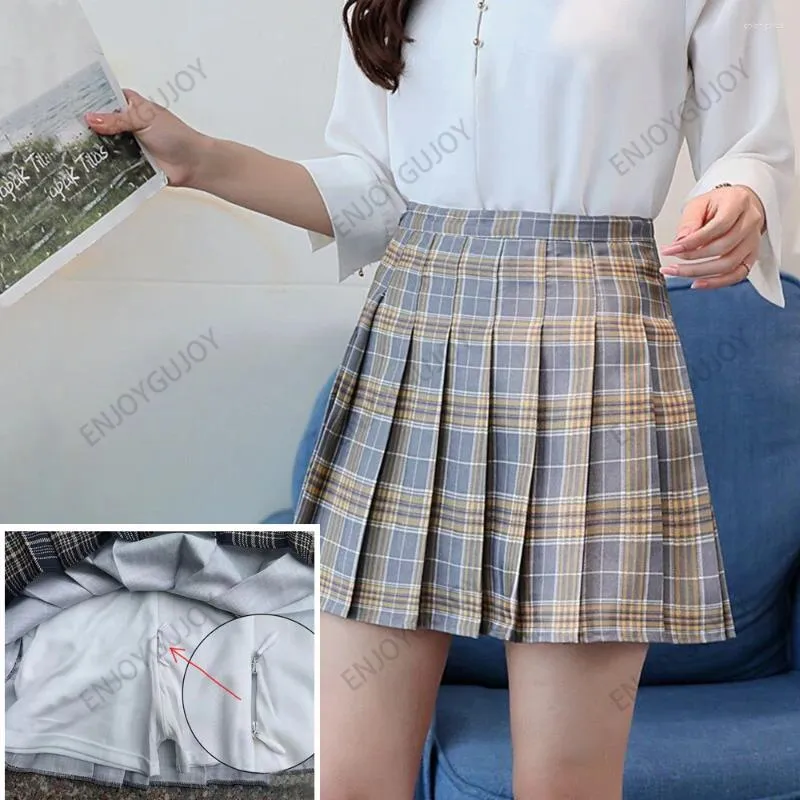 Skirts Checkered Pleated Skirt Short Invisible Open Crotch Outdoor Sex Uniform College Style High Waisted Ms