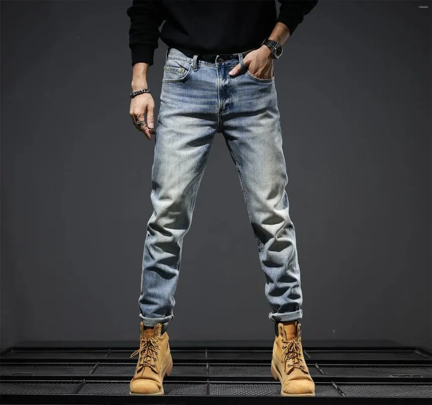 Jeans masculinos 12,8 onças 77% Algodão de algodão ereto treado Homens jeans angustiados calças lisadas escovadas y2k calças masculinas de moda