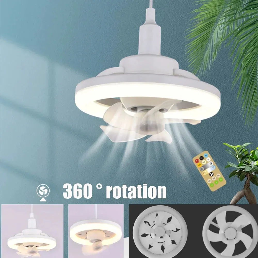 60W plafondventilator E27 met LED -licht en afstandsbediening 360 ° Rotatie Koeling Elektrische ventilatorlamp Kroonluchter voor kamer Home Decor 240411