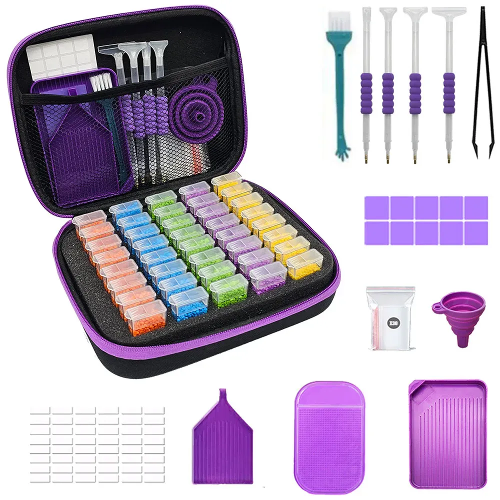 Stitch Diamond Painting Tool Set opbergtas 30/40 stks Ronde/vierkante flessen Container Sticker Trechter Diamant geborduurde accessoires