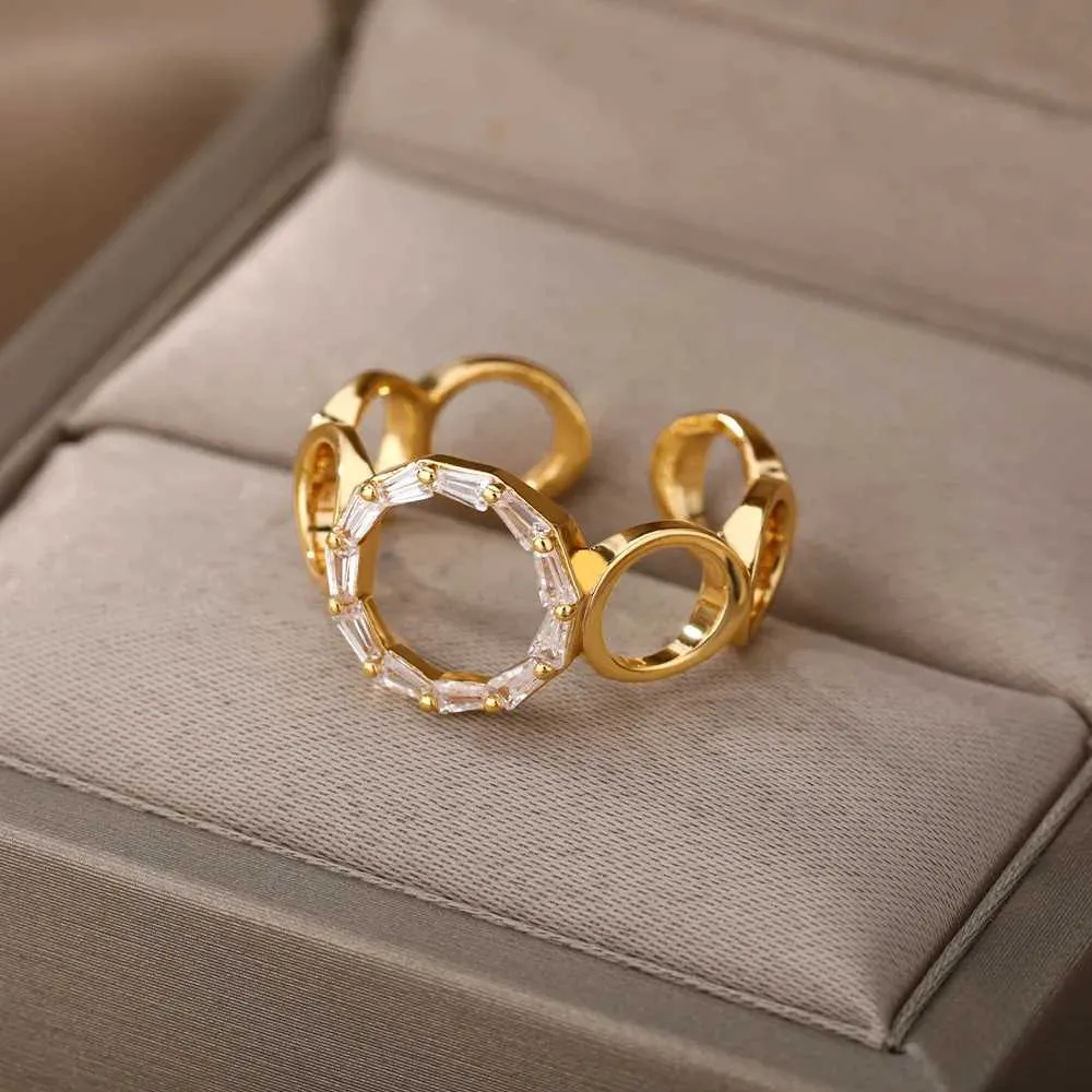 Bagues de mariage zircon creux en forme de s anneaux ouverts pour les femmes en acier inoxydable géométrique ajusté crish rings charmes bijoux vintage cadeau