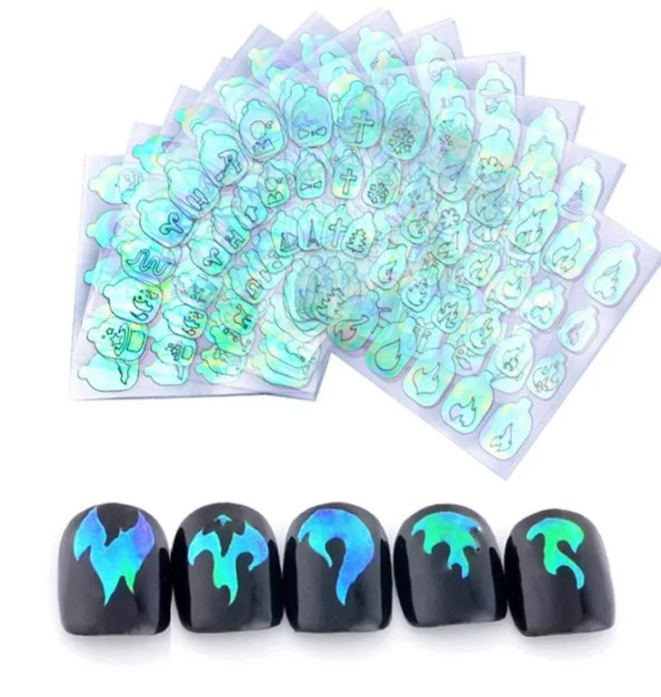 22sheets Flame Holo Nail Sticker Adhesive Vinyls Stencil 3D Nail Art Stickers Decals MANICURE Decorations9853088