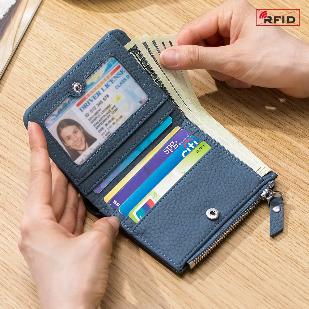 Nouveau portefeuille court ultra-mince ultra-mince avec une grande capacité pour les femmes portefeuille RFID japonaise à fermeture éclair de carte de cartes