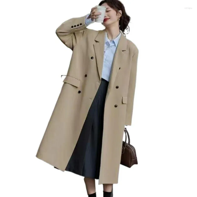 Trench-Coats féminins 2024 Earnom Automne Send Send Send Long Grey Suit Veste Tempérament de banlieue lâche Style Colle